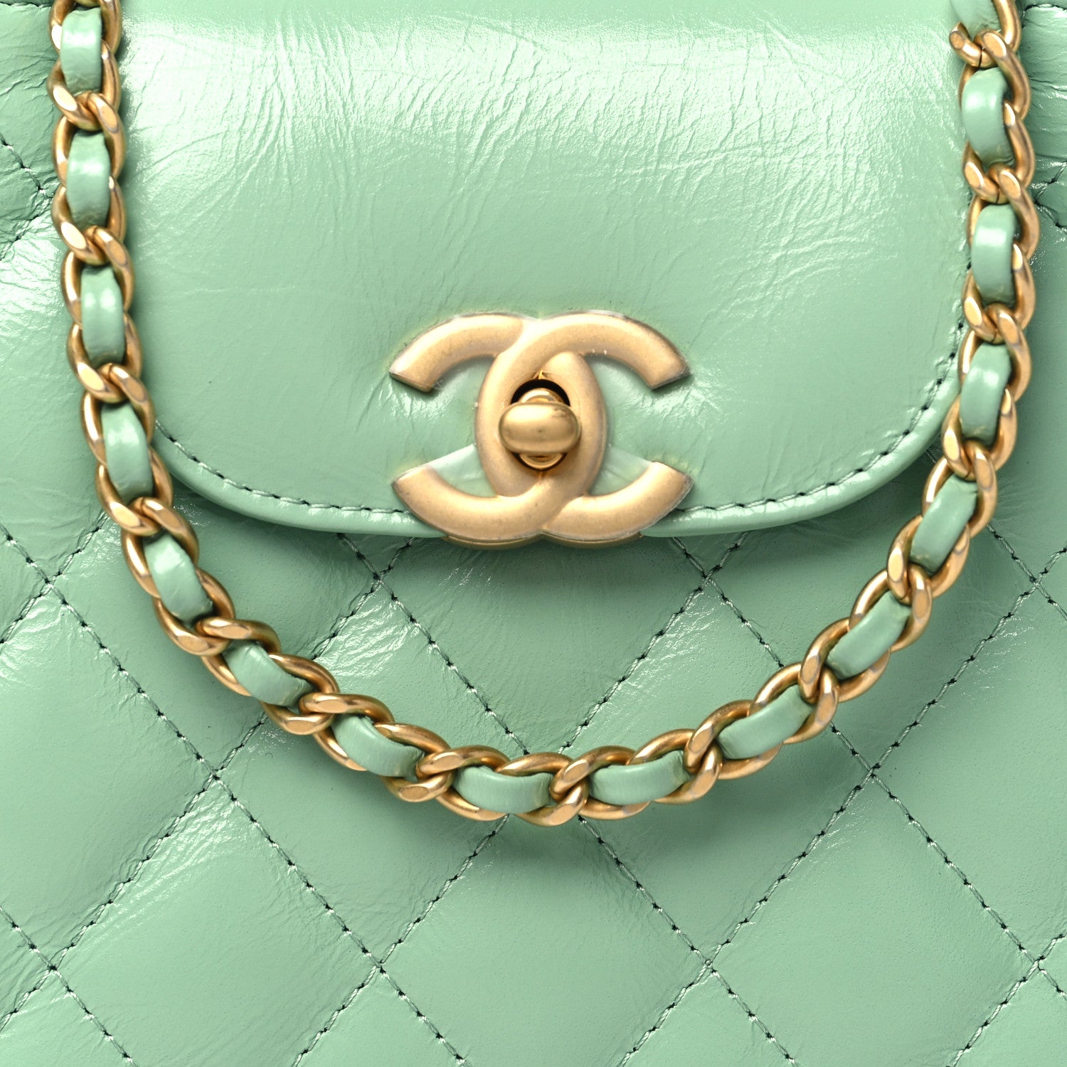 Chanel Shiny Aged Calfskin Quilted Nano Kelly Shopper Light Green 8 of 11