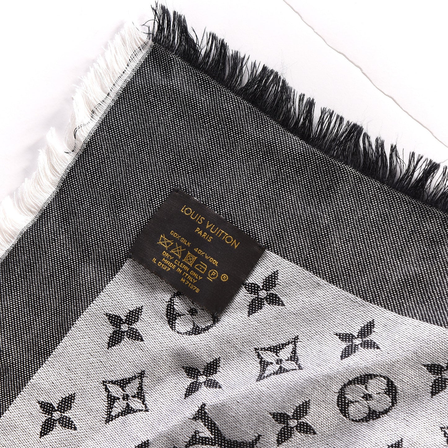 Silk Wool Monogram Denim Shawl Black