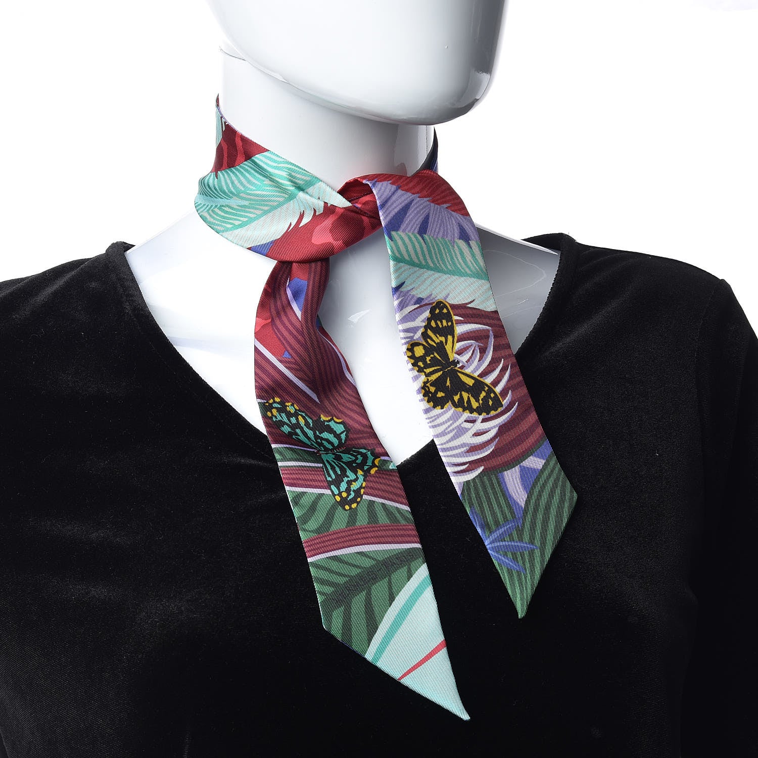 Hermes Silk Jaguar Quetzal Twilly Bordeaux Vert Bleu 2 of 5