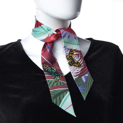 Hermes Silk Jaguar Quetzal Twilly Bordeaux Vert Bleu 2 of 5
