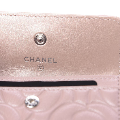 Chanel Goatskin Camellia Embossed Card Holder Wallet Light Pink 6 of 9