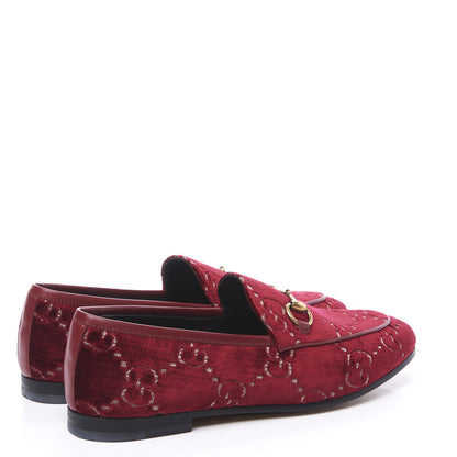 Gucci Velvet Malaga Kid GG Monogram Horsebit Womens Jordaan Loafers 36 Red Cipria Romantic Cerise 4 of 11