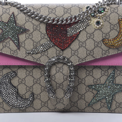 Gucci GG Supreme Monogram Suede Pierced Heart Embroidered Medium Dionysus Shoulder Bag Beige Ebony Pink Tropical Flower 17 of 18