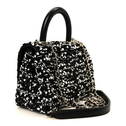 Chanel Lambskin Sequin Beaded Extra Mini Coco Handle Flap Black White 3 of 12