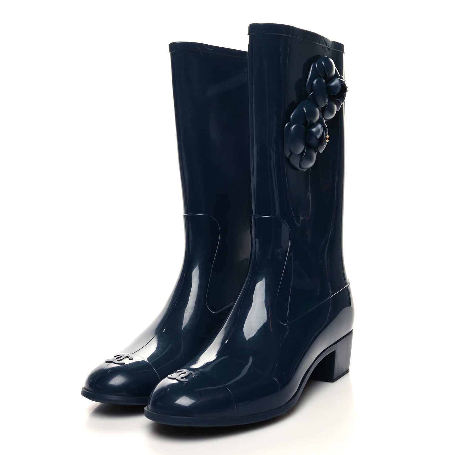 Chanel Rubber Camellia Rain Boots 41 Dark Blue 3 of 8