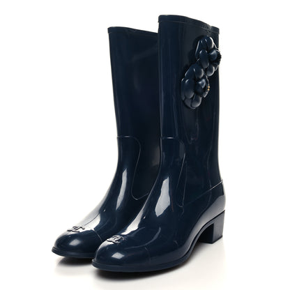 Chanel Rubber Camellia Rain Boots 41 Dark Blue 3 of 8