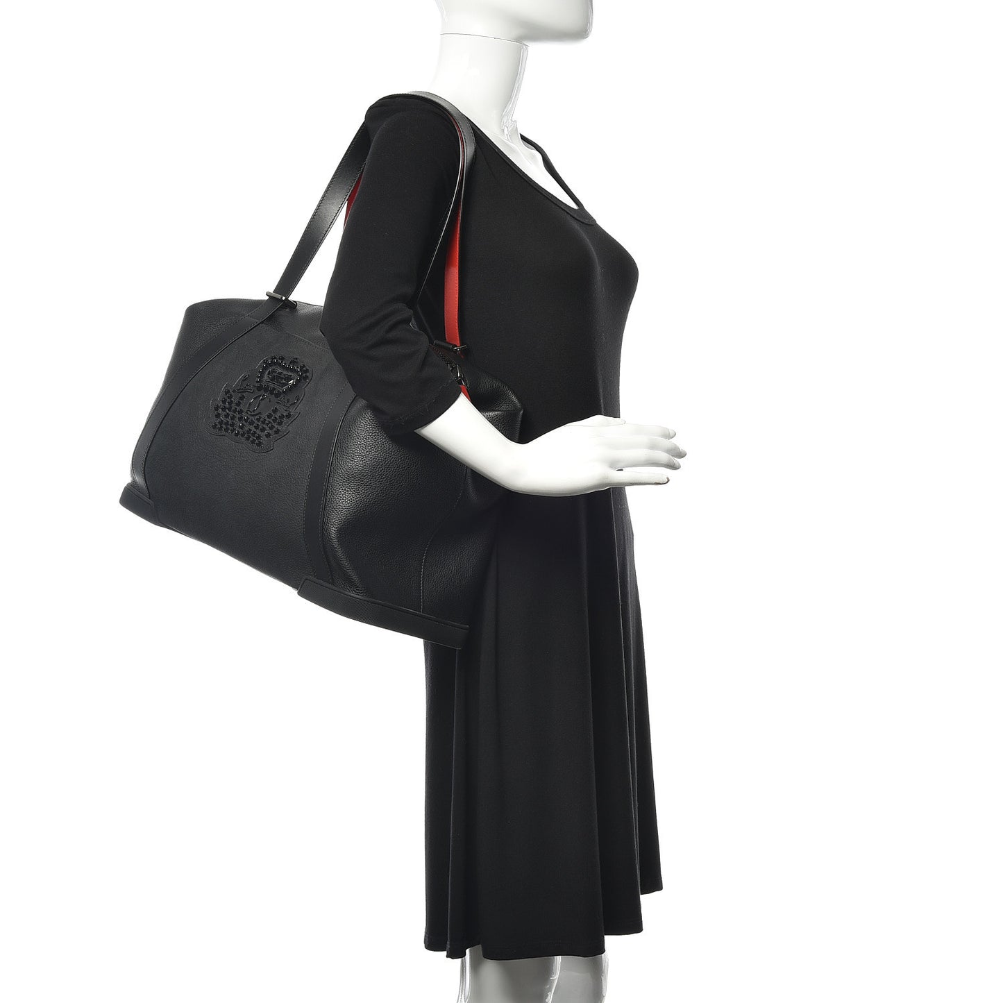 Grained Calfskin Studded Duffle Black