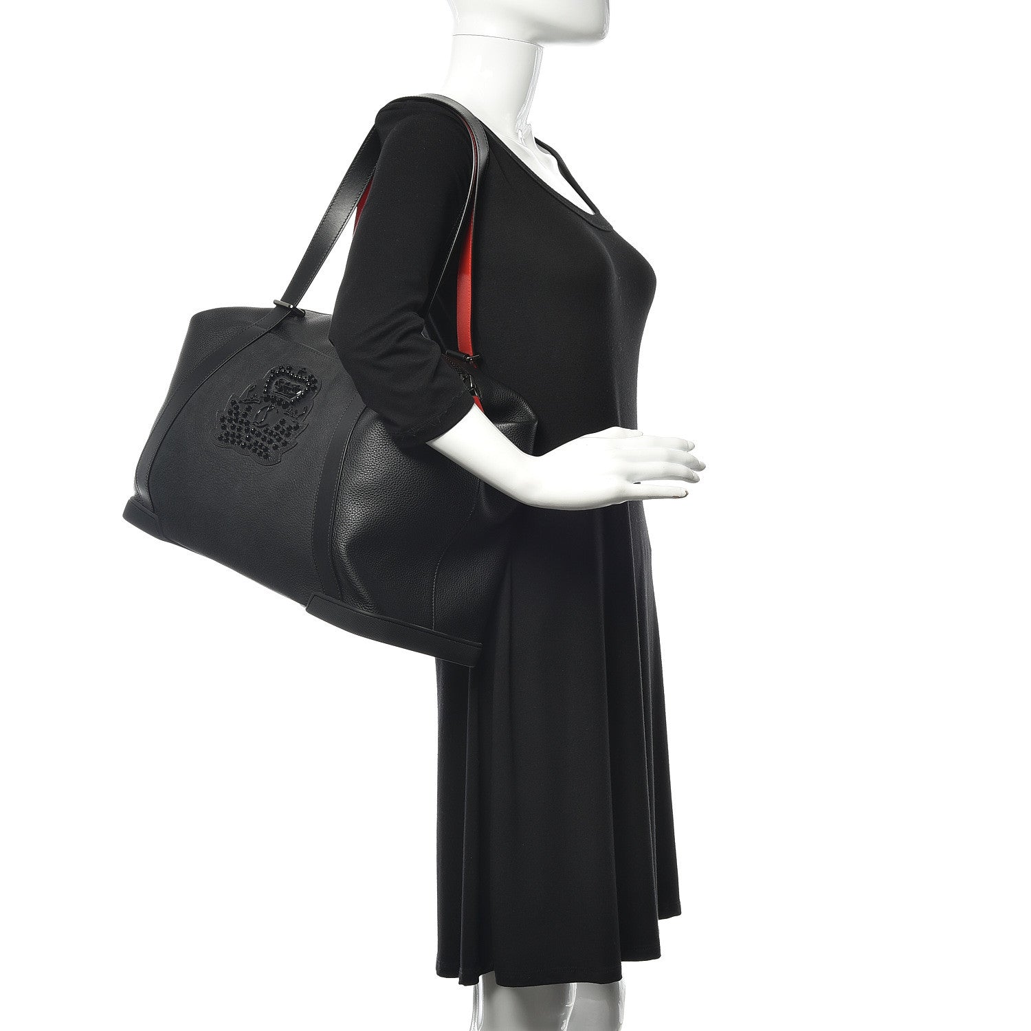 Christian Louboutin Grained Calfskin Studded Duffle Black 2 of 11