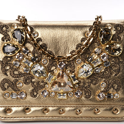 MCM Metallic Calfskin Swarovski Crystal Romantic Chandelier Crossbody Clutch Gold 12 of 12