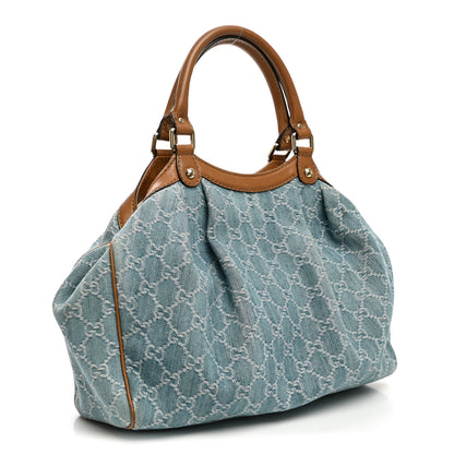 Gucci Denim Monogram Medium Sukey Tote Blue 3 of 12