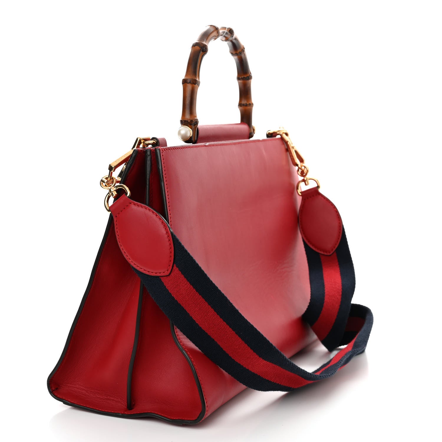 Gucci Nappa Bamboo Web Medium Nymphaea Top Handle Bag Hibiscus Red 3 of 19