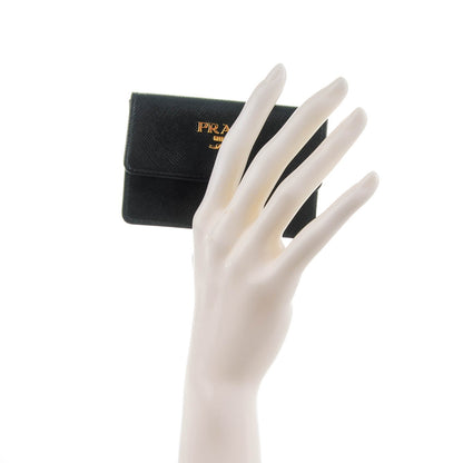 Prada Saffiano Metal Flap Card Holder Black 2 of 7