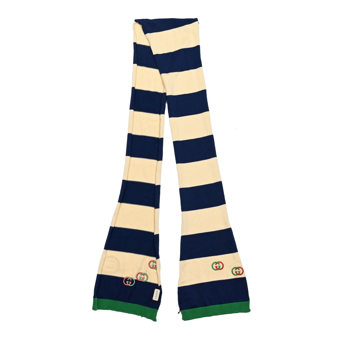 Cotton Striped Interlocking G Scarf Blue Green