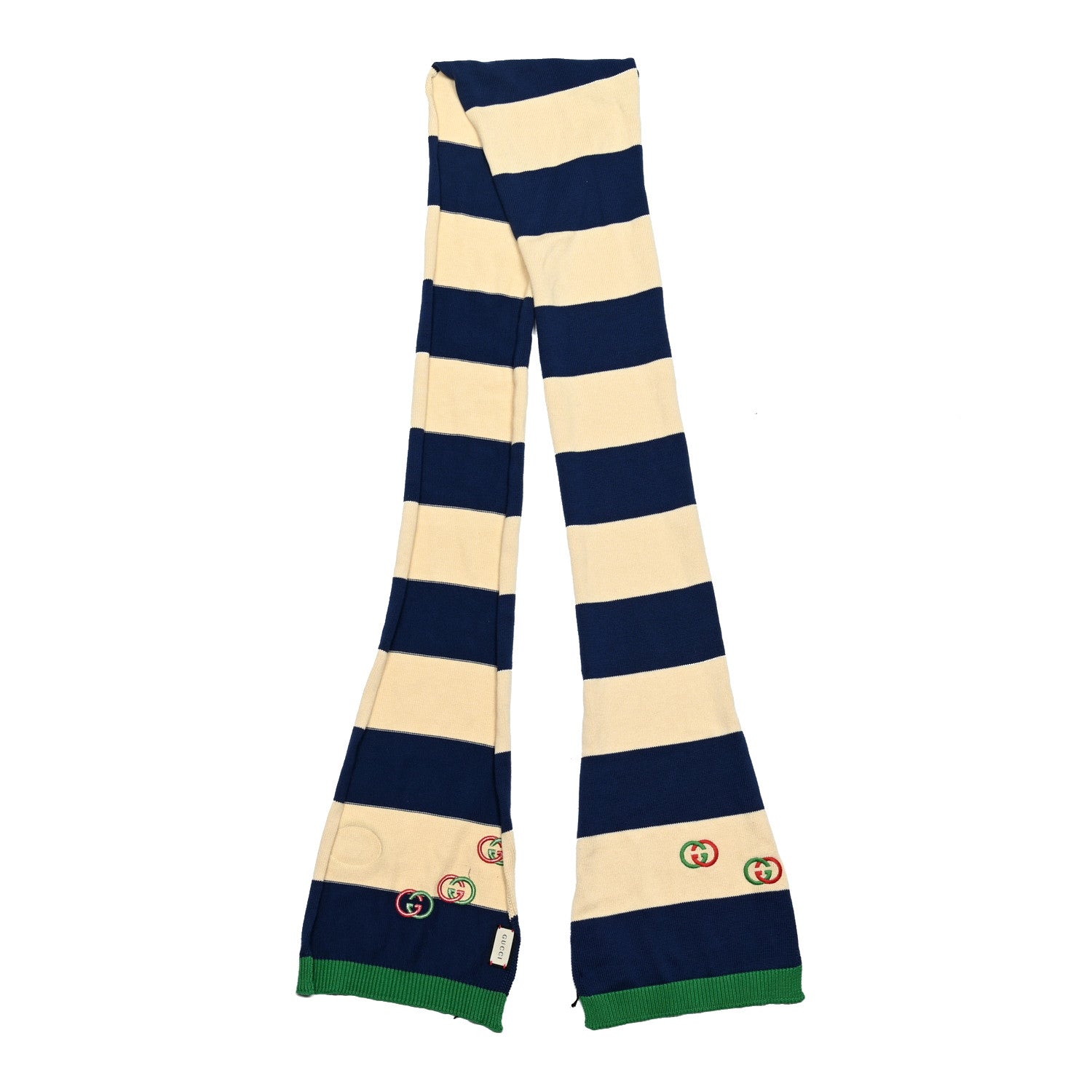 Gucci Cotton Striped Interlocking G Scarf Blue Green 2 of 4