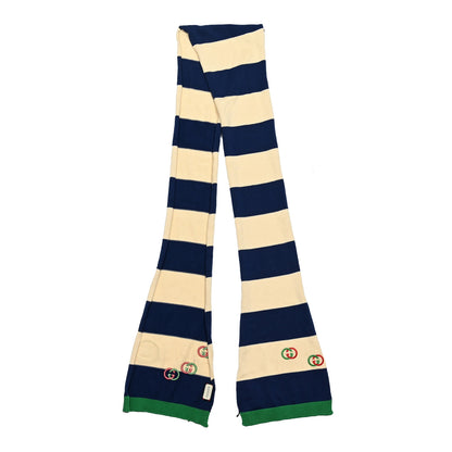 Gucci Cotton Striped Interlocking G Scarf Blue Green 2 of 4
