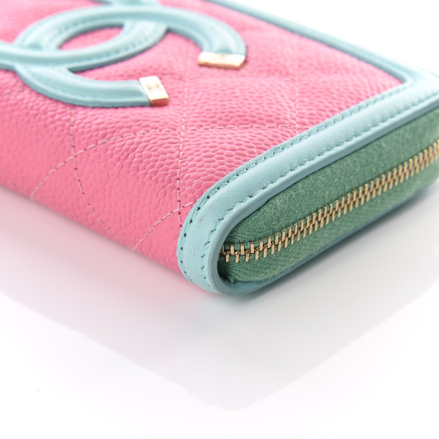 Caviar Quilted Medium Filigree Zip Around Wallet Pink Blue Green