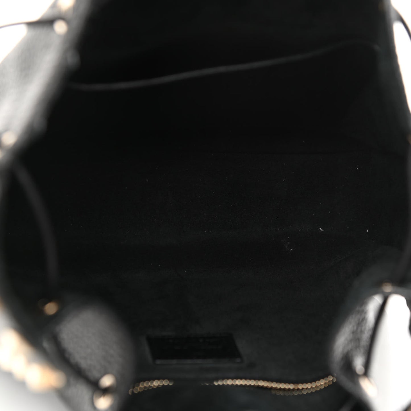 Grained Calfskin Rockstud Bucket Bag Black