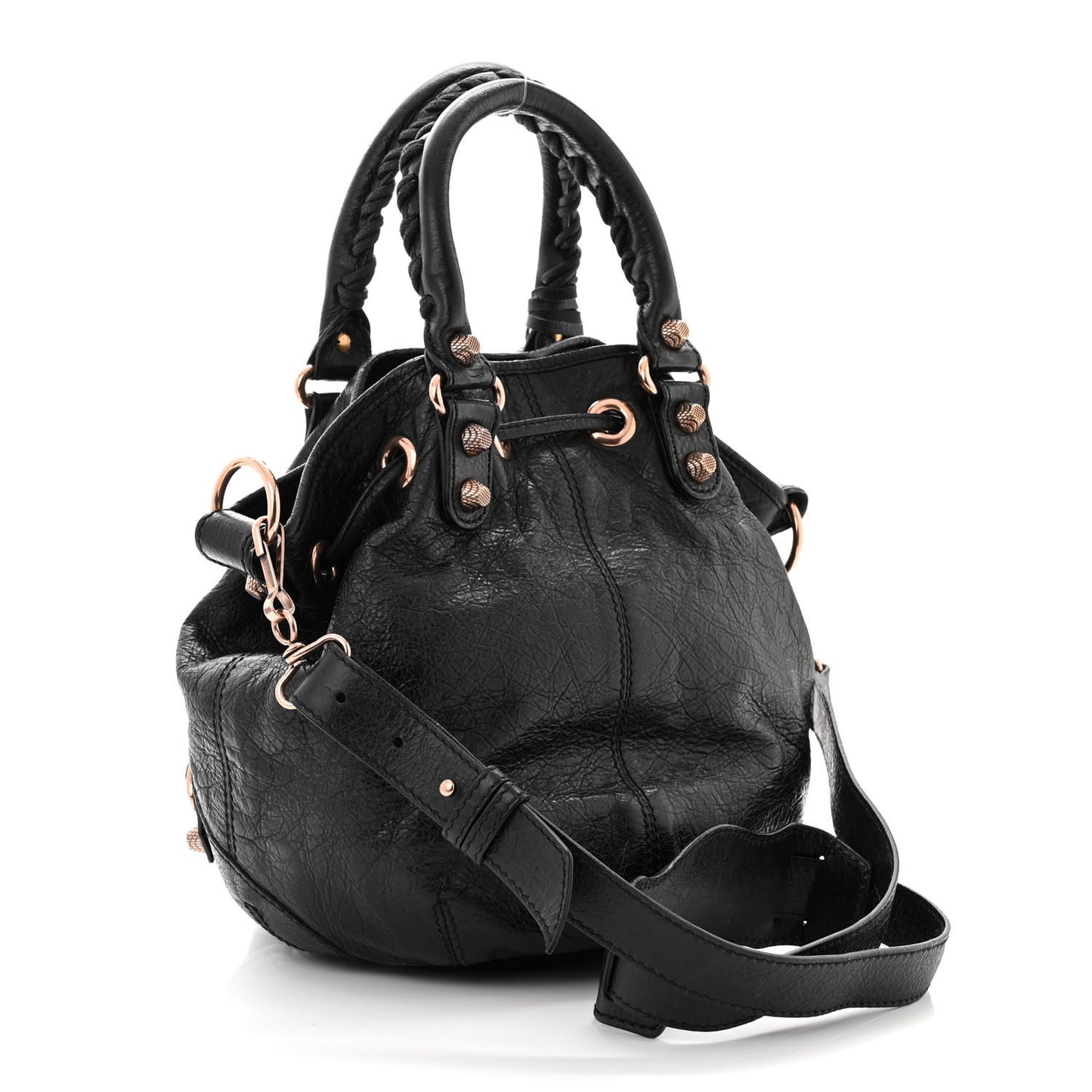 Agneau Giant 12 Rose Gold Hardware Mini Pompon Black