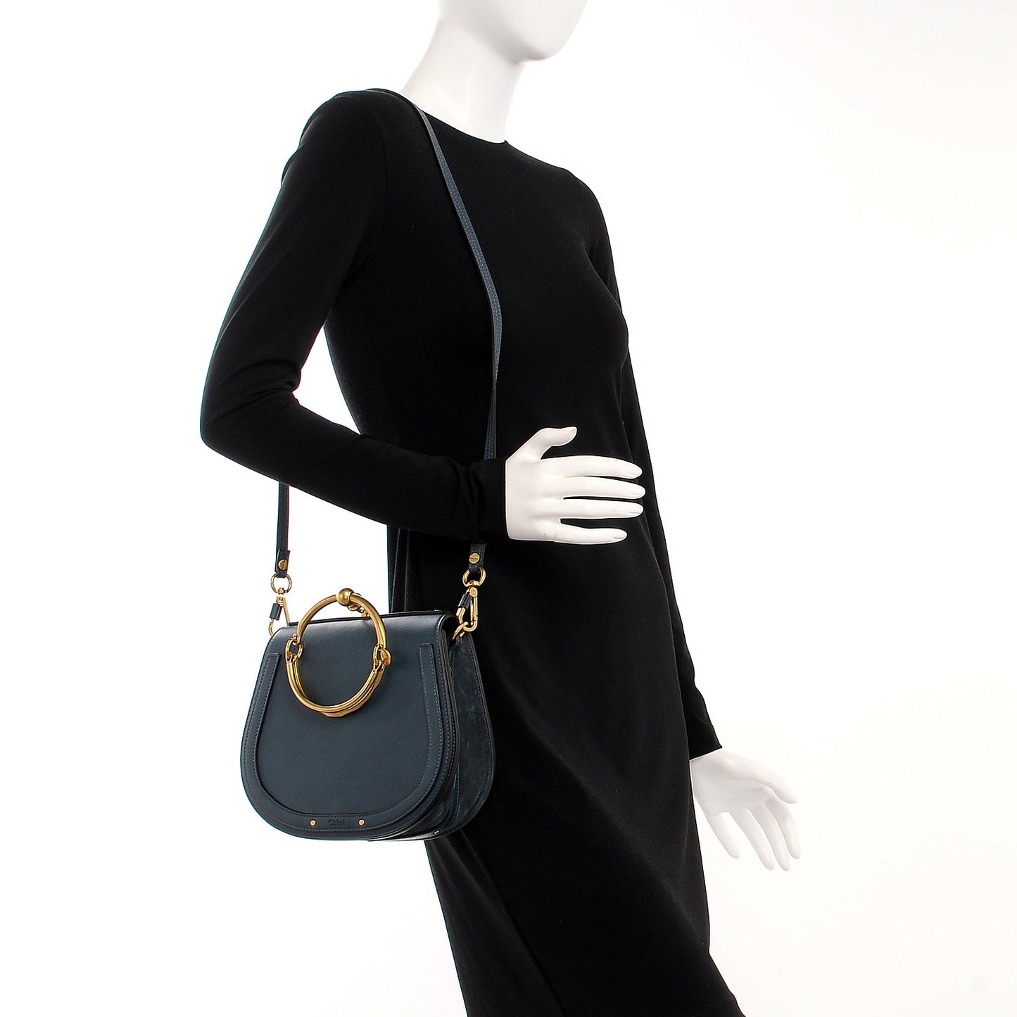 Calfskin Medium Nile Bracelet Bag Silver Blue
