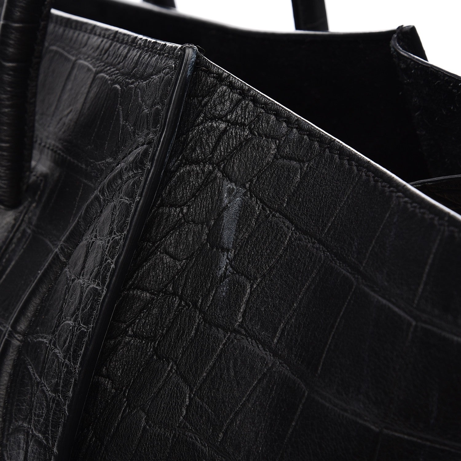 Celine Crocodile Embossed Calfskin Medium Phantom Luggage Black 7 of 12