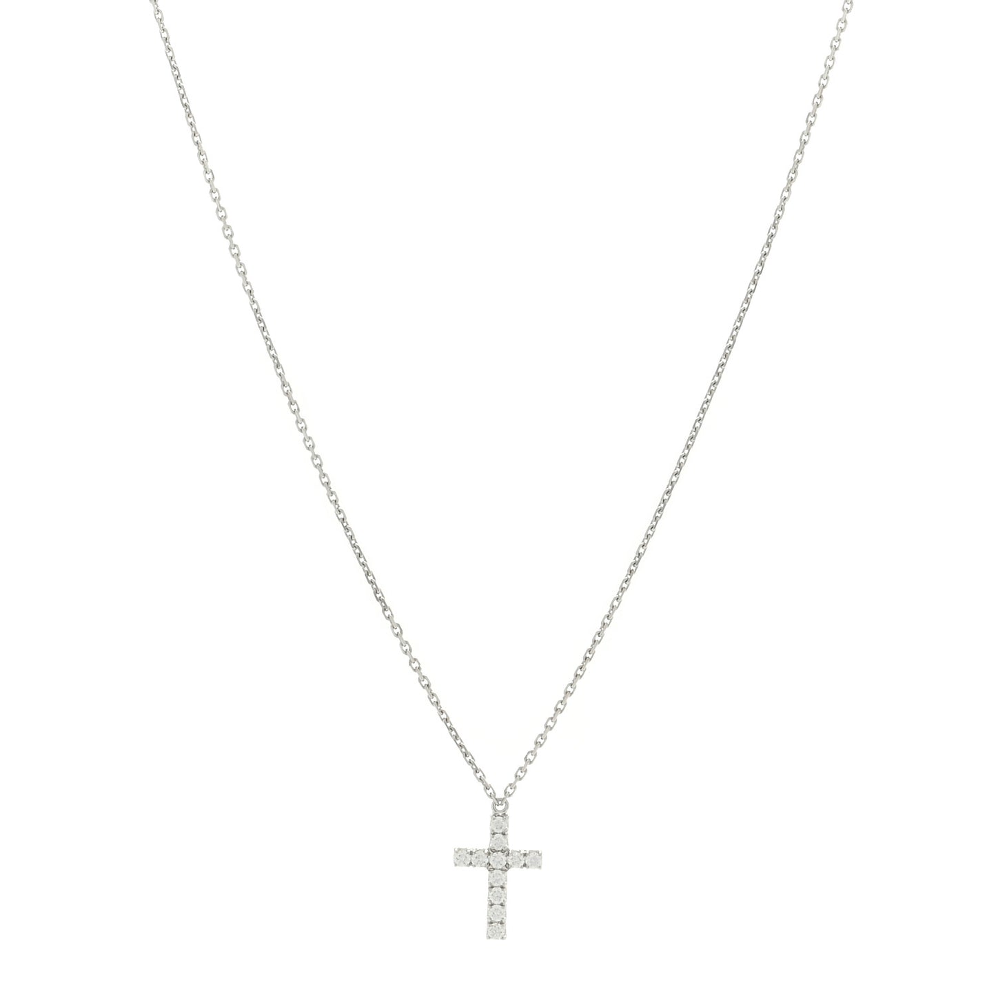 18K White Gold Diamond Symbols Cross Pendant Necklace