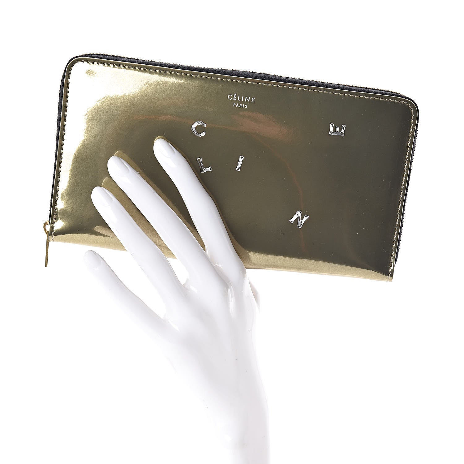 Celine Metallic Spazzolato Calfskin Large Alphabet Zip Around Multifunction Wallet Gold 2 of 7