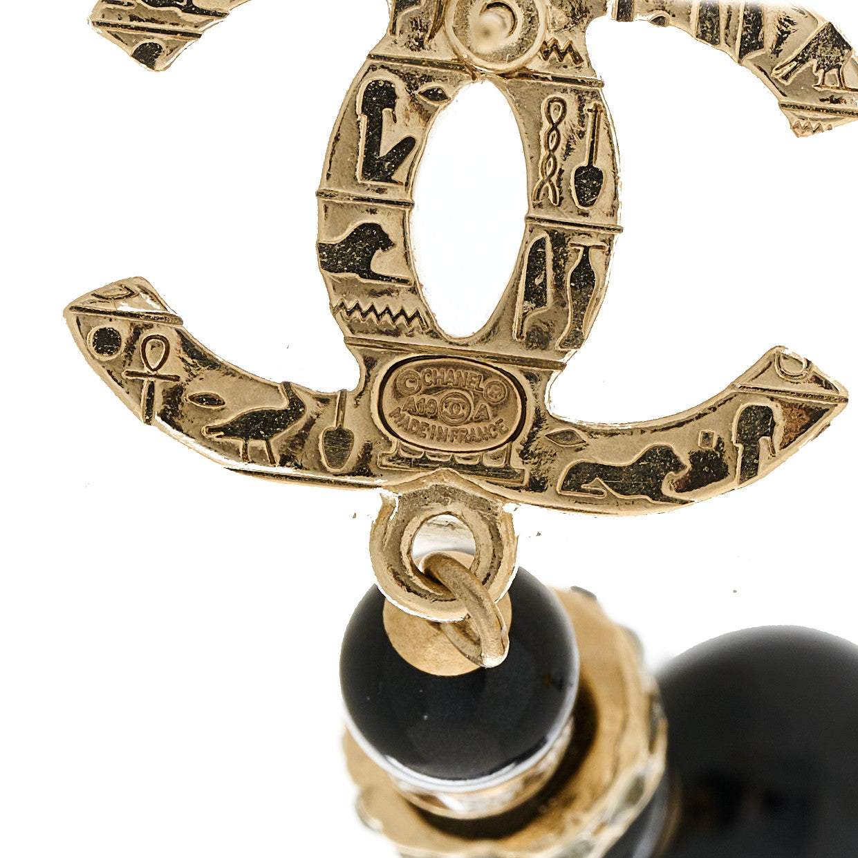 Crystal Bead Scarab CC Drop Earrings Gold Black