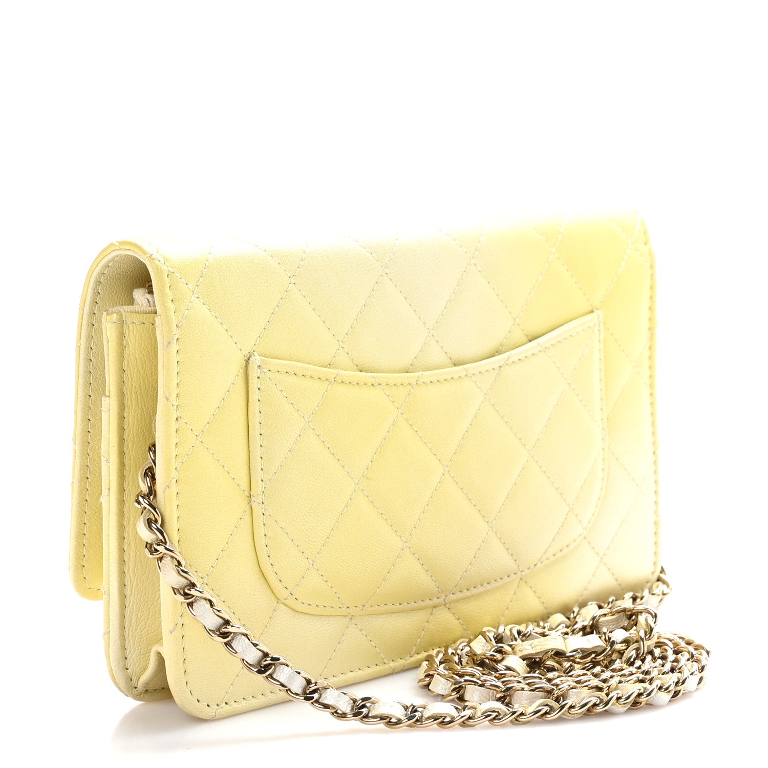 Chanel Cloudy Pearly Goatskin Quilted Wallet on Chain WOC Light Yellow 3 of 12