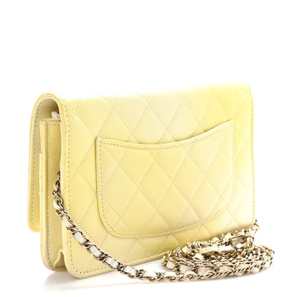 Chanel Cloudy Pearly Goatskin Quilted Wallet on Chain WOC Light Yellow 3 of 12