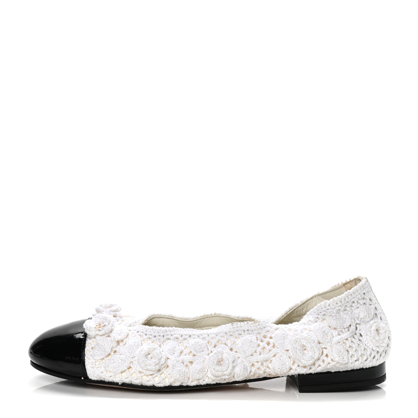 Crochet Patent Cap Toe Ballerina Flats 38 White Black