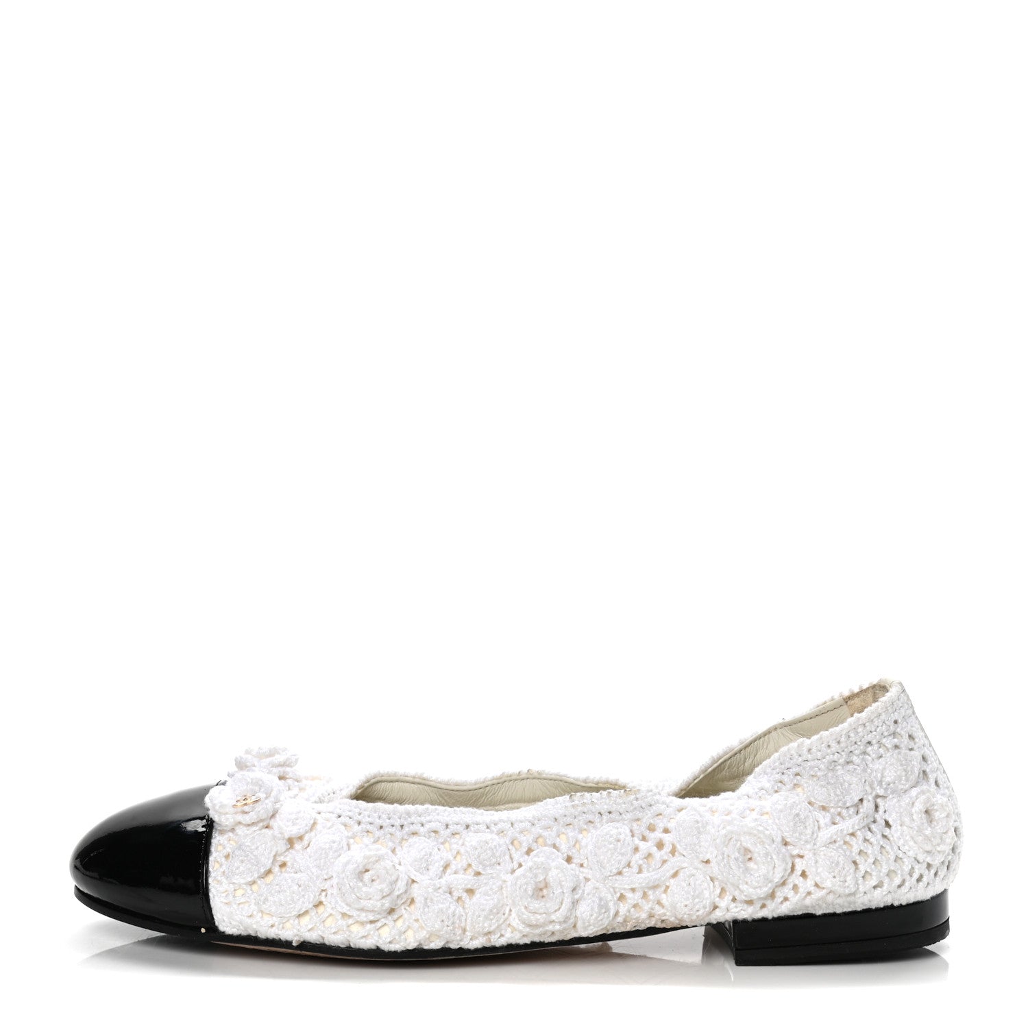 Chanel Crochet Patent Cap Toe Ballerina Flats 38 White Black 1 of 4