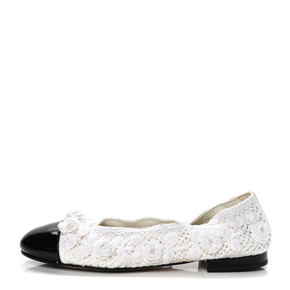Chanel Crochet Patent Cap Toe Ballerina Flats 38 White Black 1 of 4