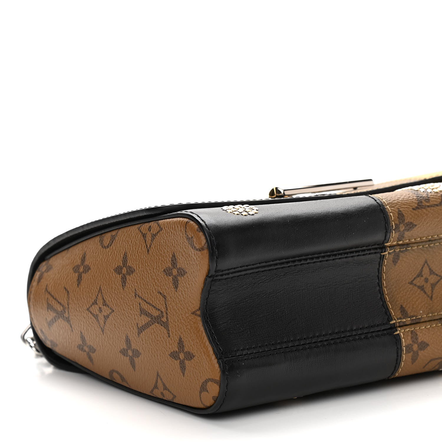 Louis Vuitton Calfskin Reverse Monogram Studded Twist Shoulder Bag MM Black Gold 8 of 10