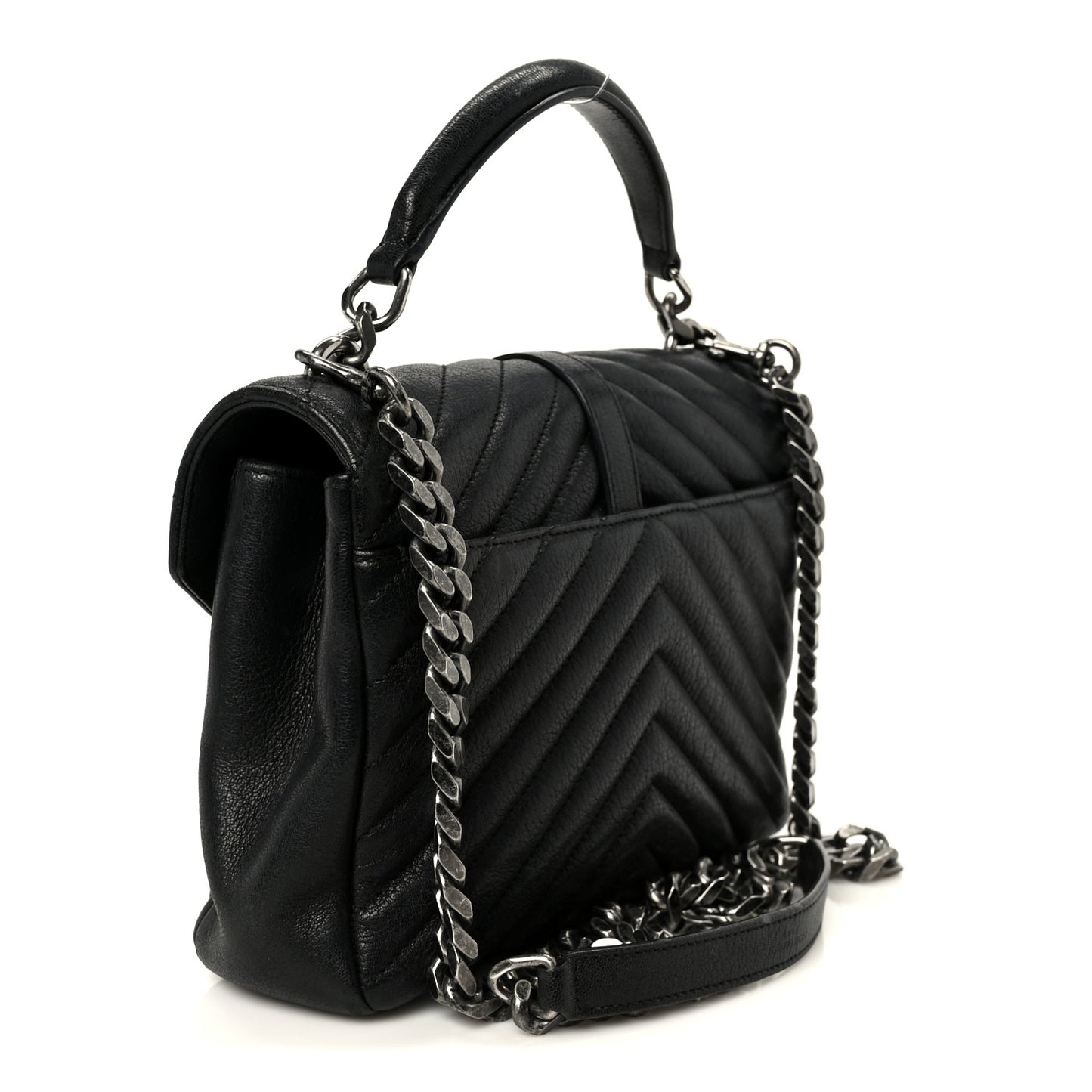 Sheepskin Matelasse Chevron Monogram Monochrome Medium College Bag Black