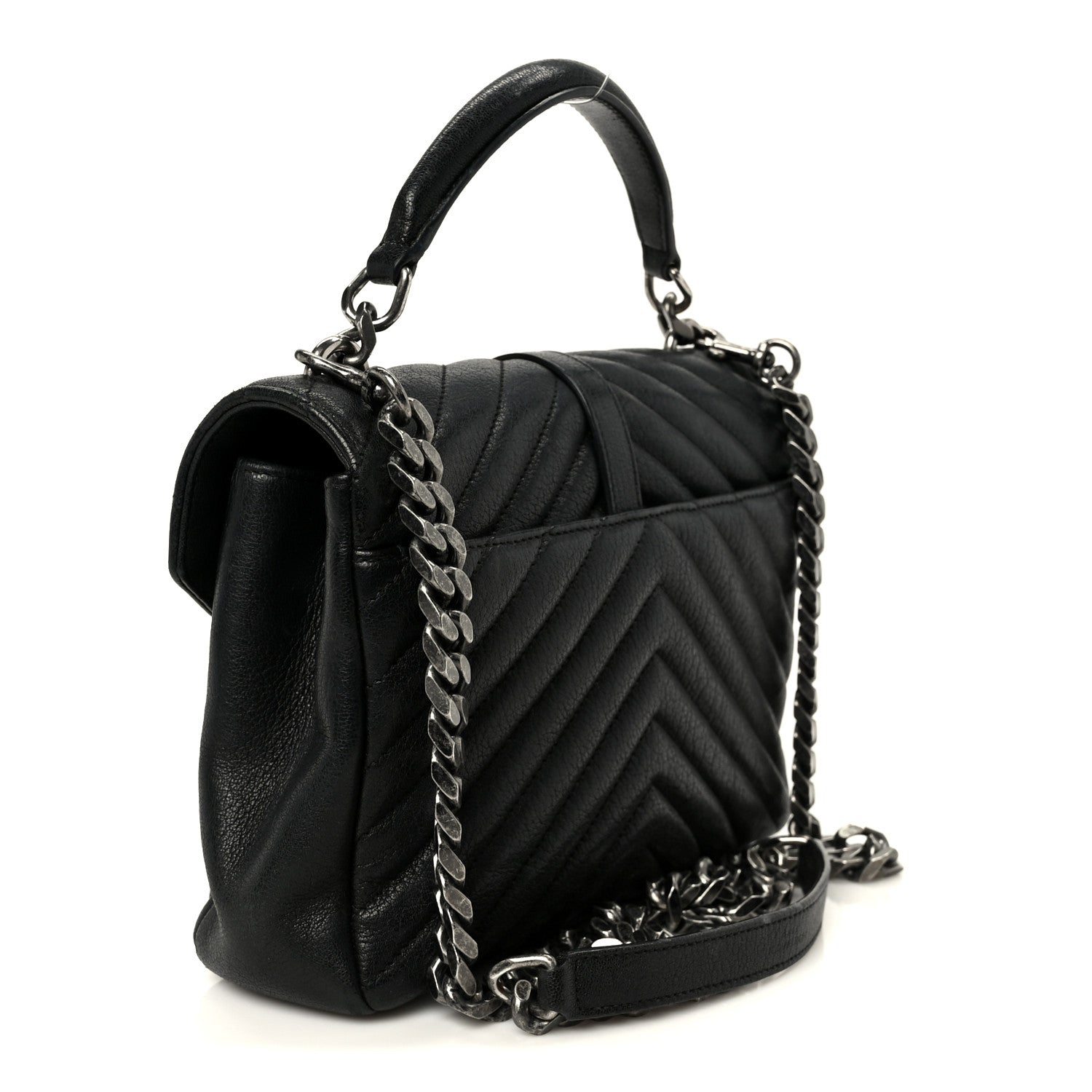 Saint Laurent Sheepskin Matelasse Chevron Monogram Monochrome Medium College Bag Black 2 of 11