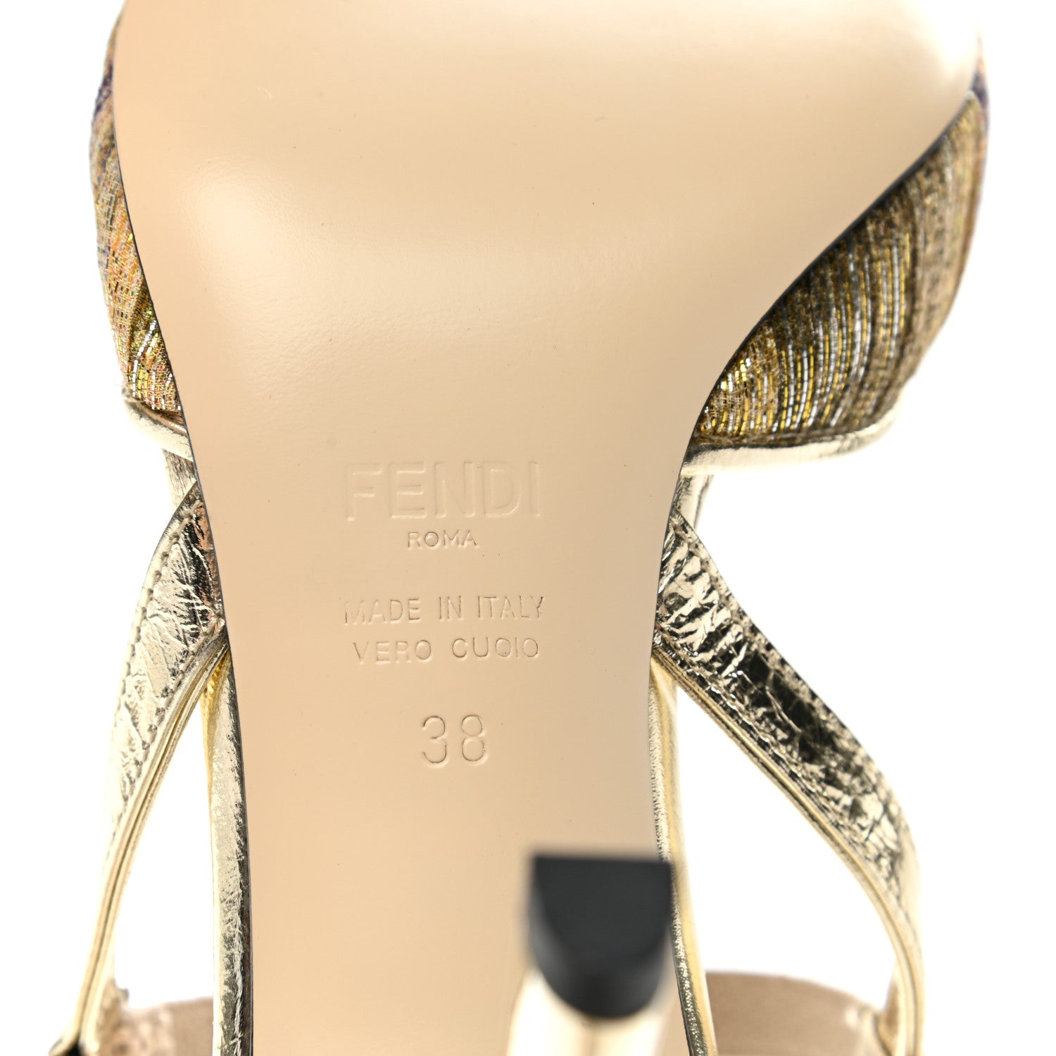 Fendi Laminated Fabric Nappa Colibri Lite 85mm Slingback Pumps 38 Gold Platino 6 of 9