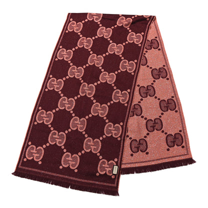 Gucci Wool Lame Jacquard Monogram Jumbo GG Lady Nest Lux Scarf Salmon Bordeaux 2 of 3