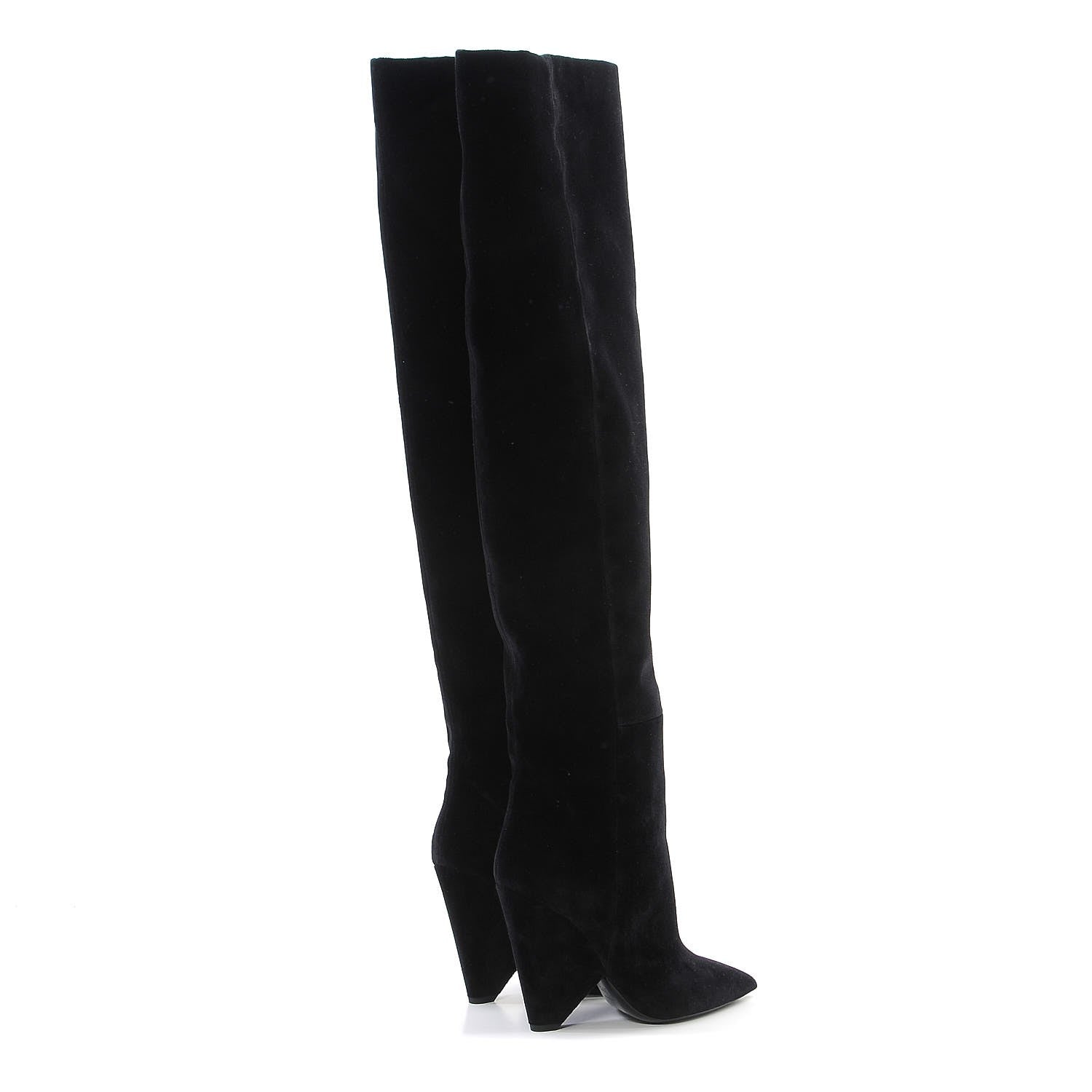 Saint Laurent Velvet Niki 105 Thigh High Boots 39.5 Black 4 of 6