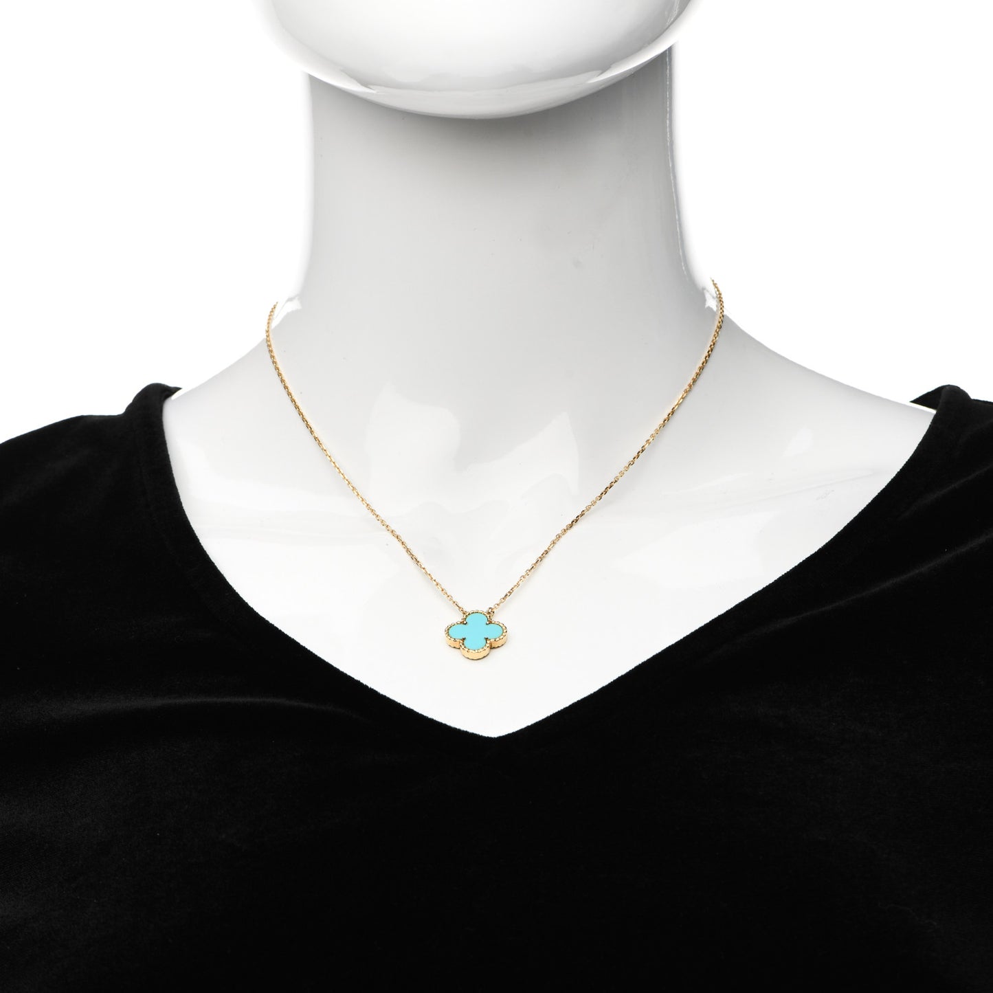18K Yellow Gold Turquoise Vintage Alhambra Pendant Necklace
