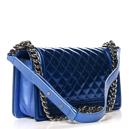 Chanel Metallic Patent Quilted Medium Boy Flap Blue 3 of 11