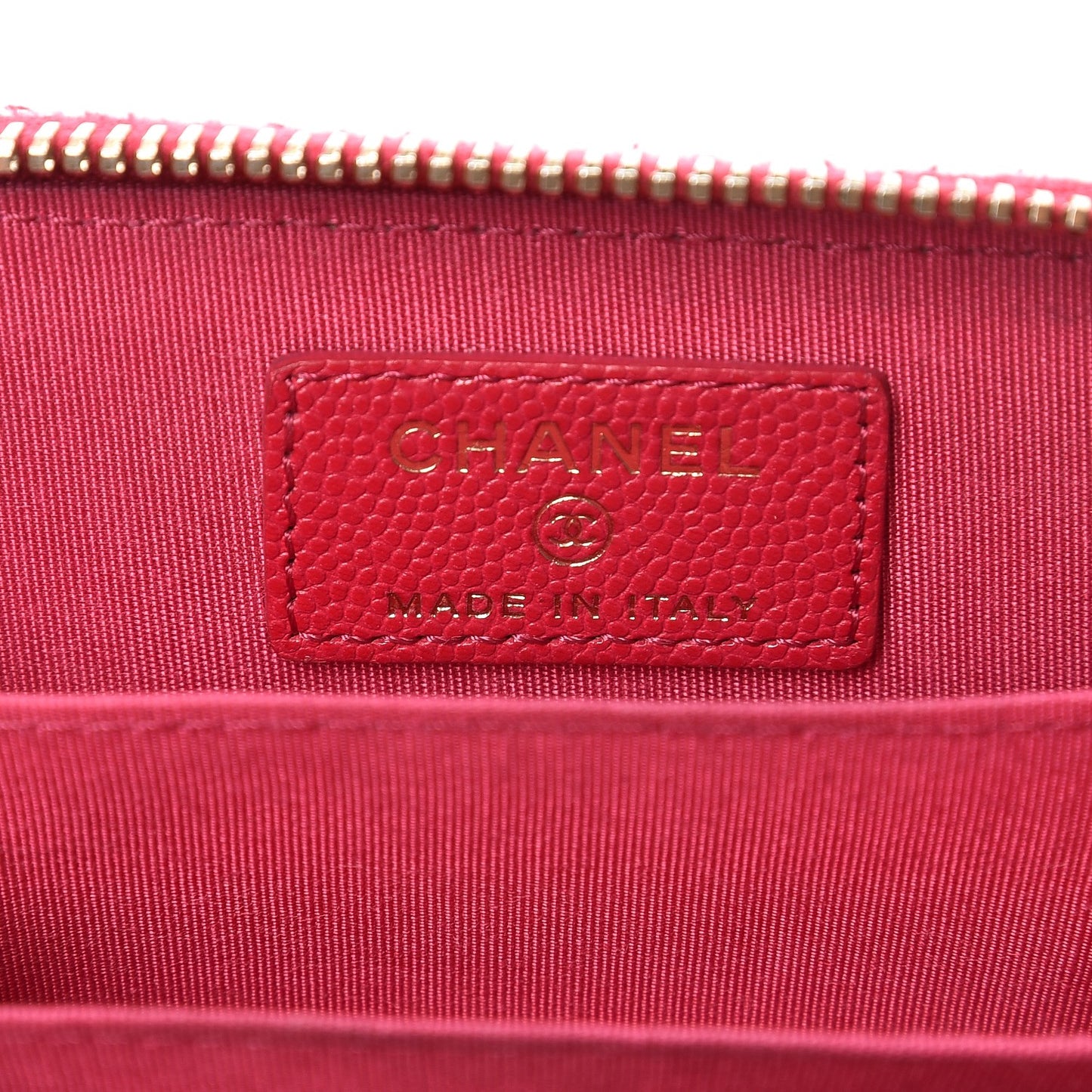 Caviar Camellia Embossed Zip Coin Purse Dark Pink