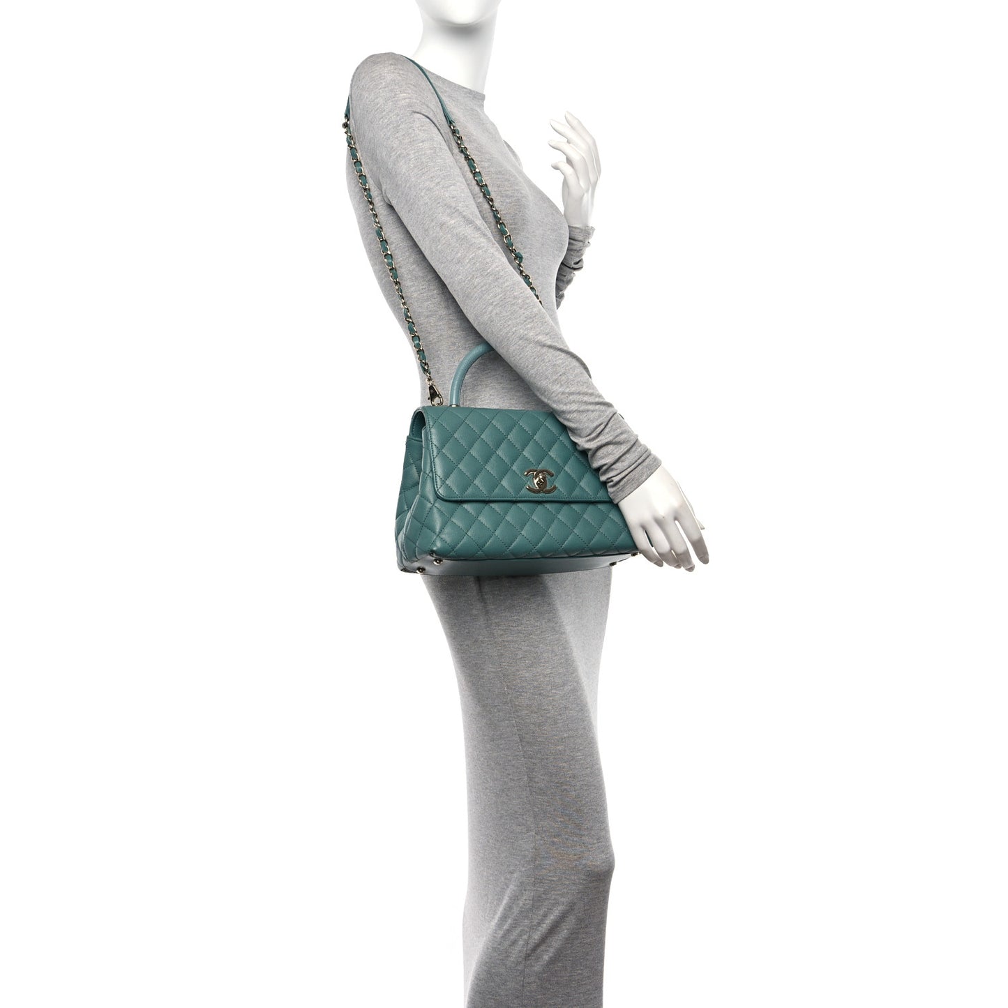Caviar Quilted Small Coco Handle Flap Green