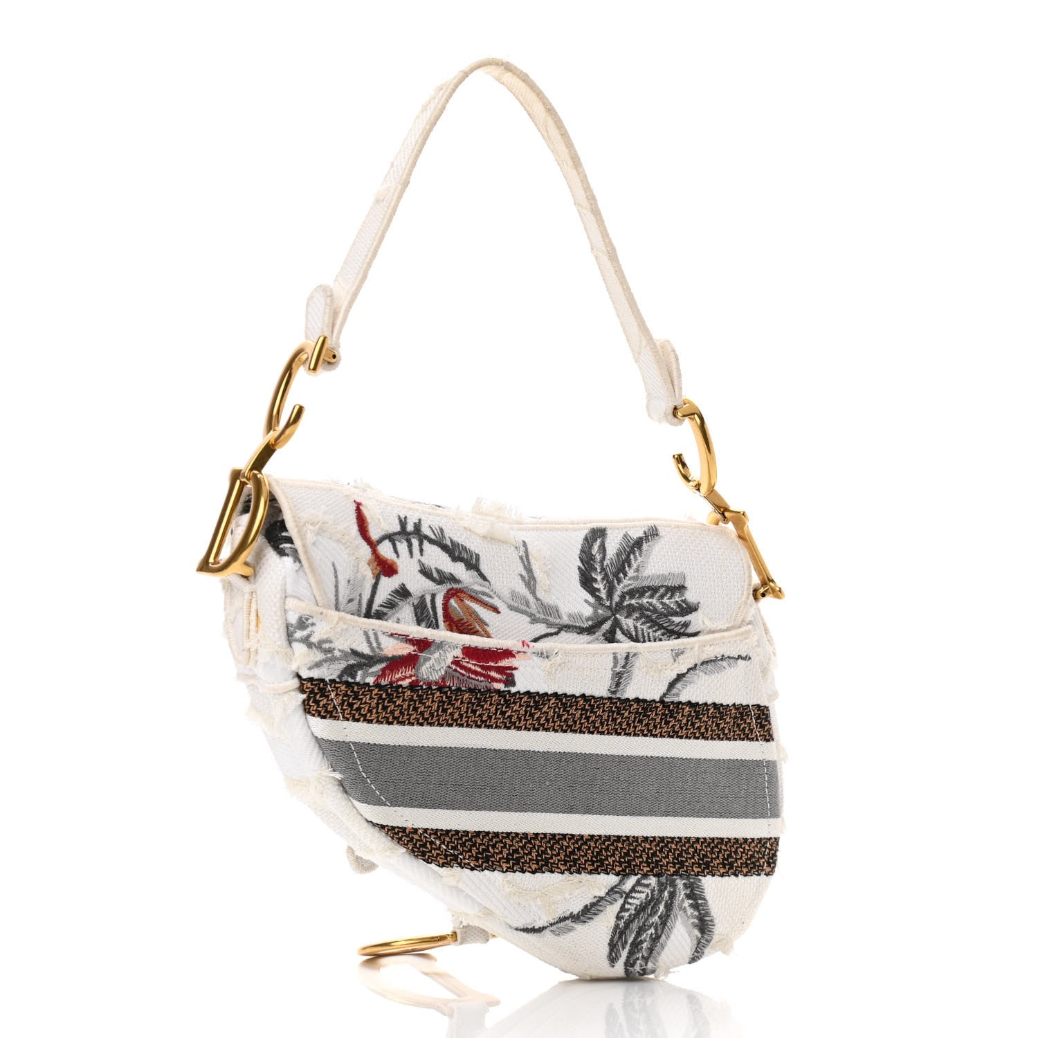Christian Dior Canvas Embroidered Camouflage Flowers Saddle Bag Latte Multicolor 3 of 11