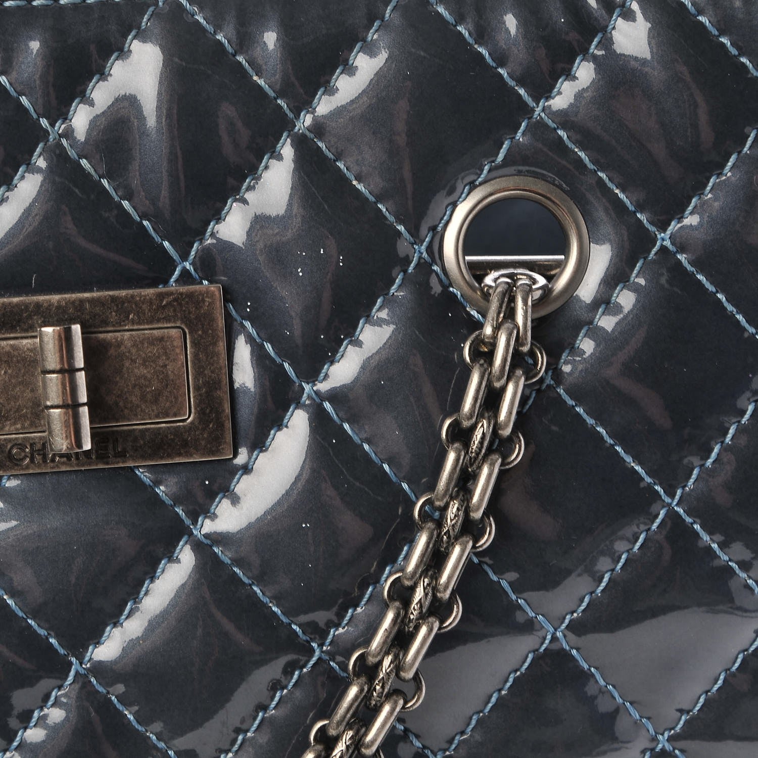 Chanel Patent Quilted Reissue 2.55 Tote Blue 14 of 14