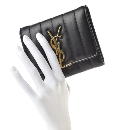 Saint Laurent Lambskin Matelasse Monogram Vicky Tri-Fold Wallet Black 2 of 10