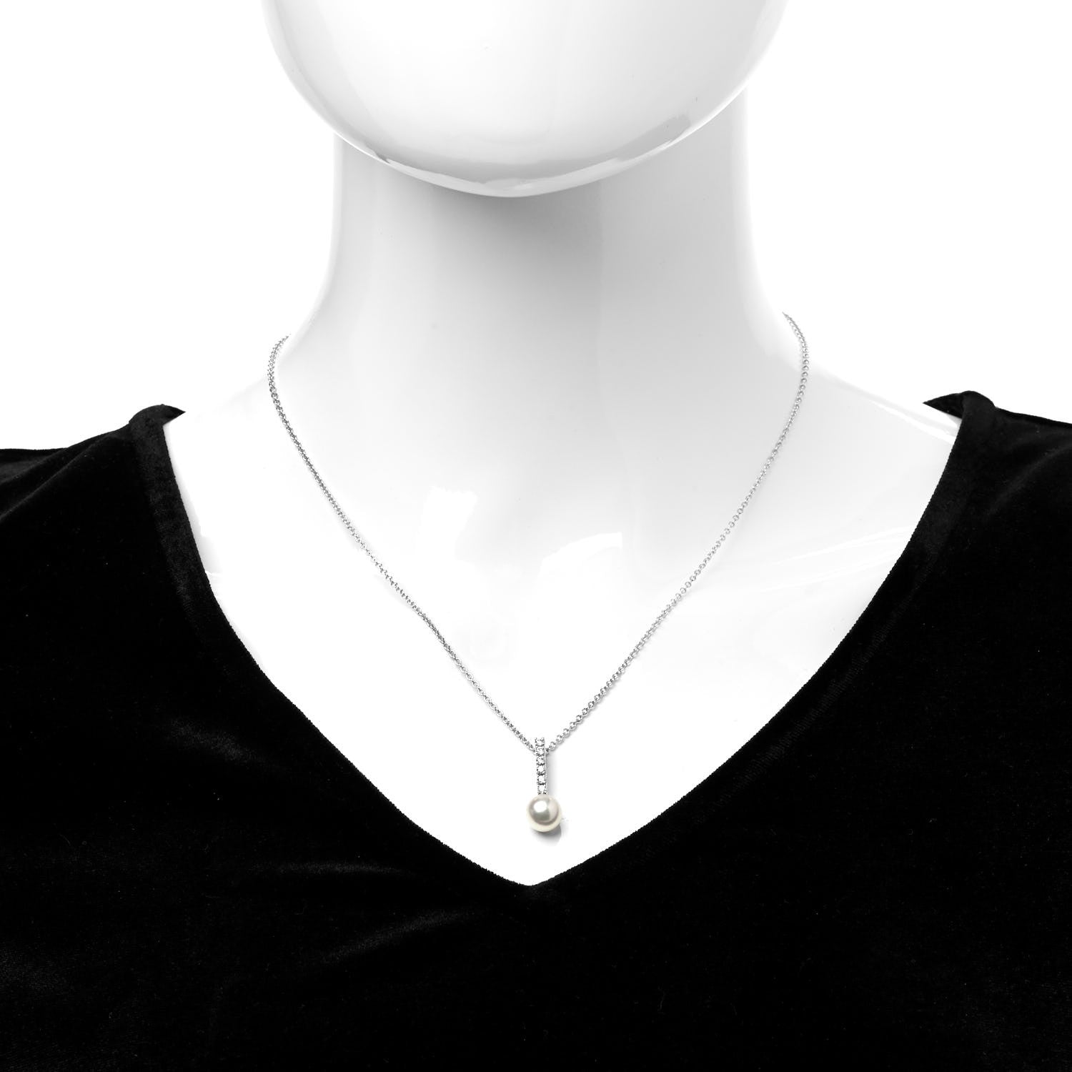 Mikimoto 18K White Gold Diamond Akoya Pearl 8-8.5mm Drop Pendant Necklace 2 of 5