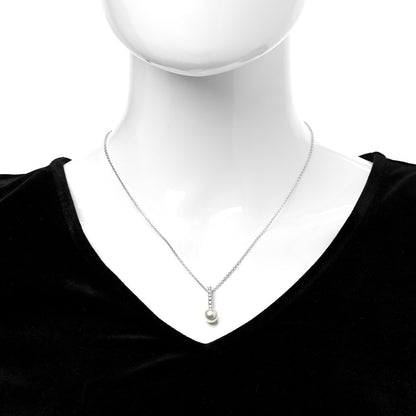 Mikimoto 18K White Gold Diamond Akoya Pearl 8-8.5mm Drop Pendant Necklace 2 of 5