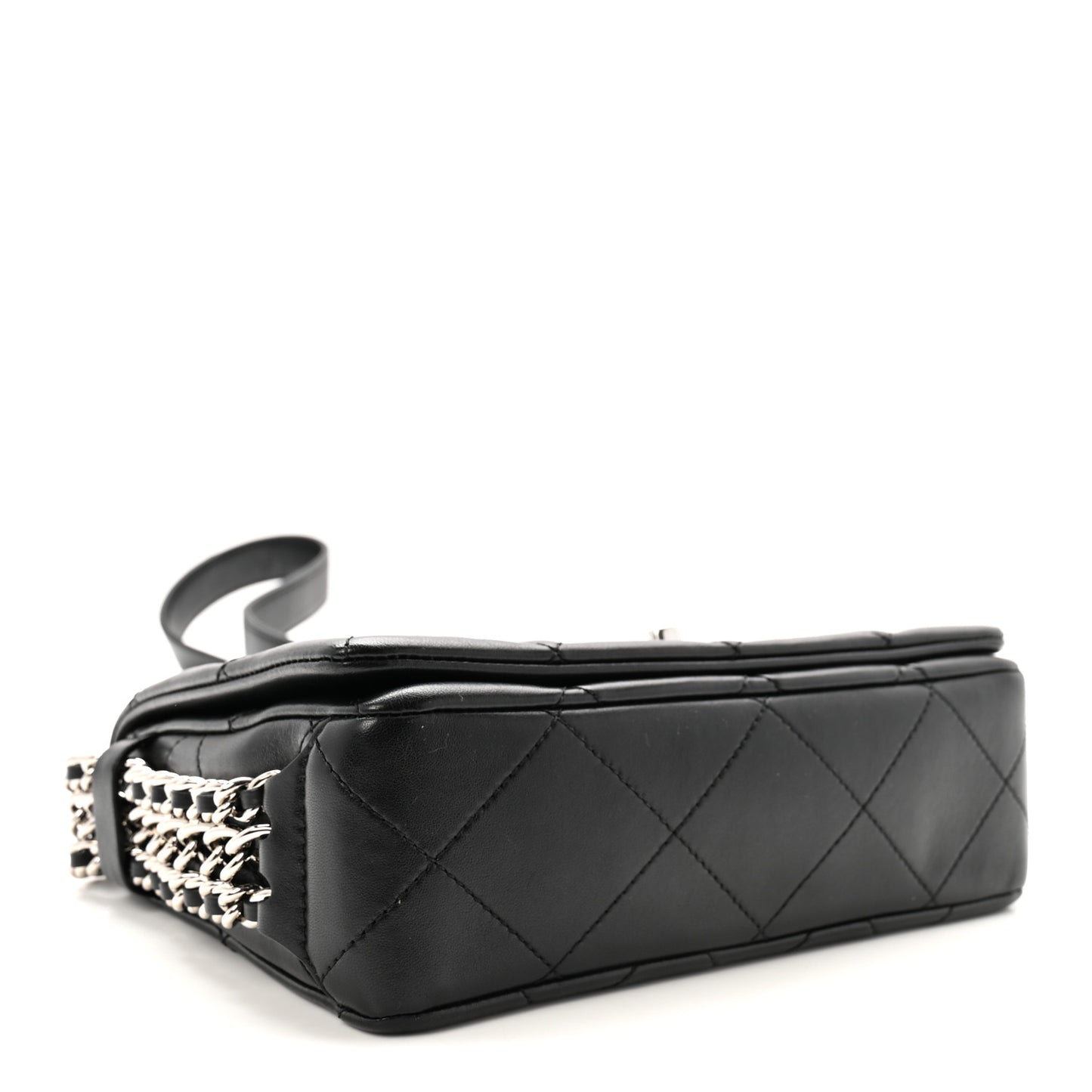 Lambskin Quilted Small Chain Rows Flap Black
