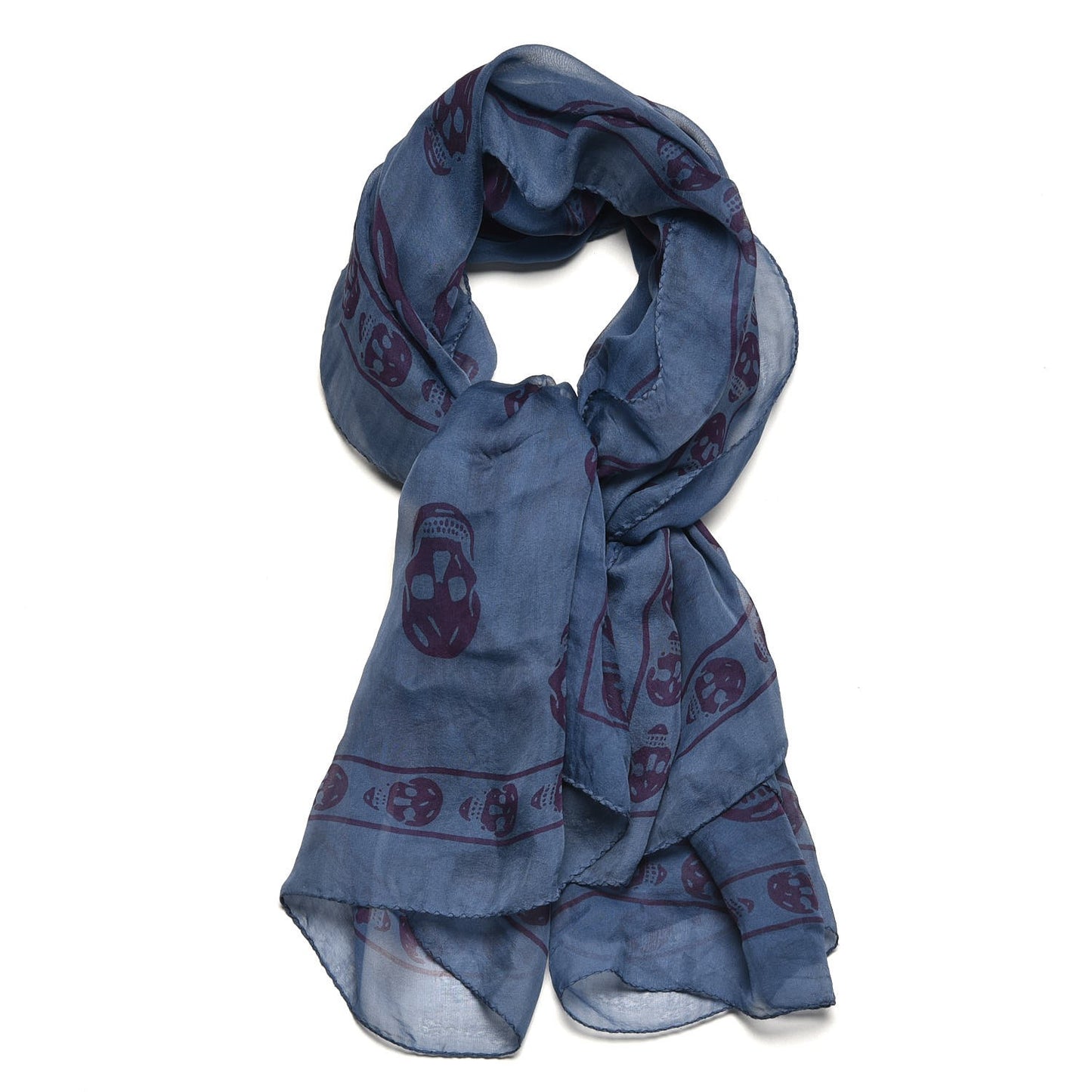 Silk Chiffon Skull Scarf Blue