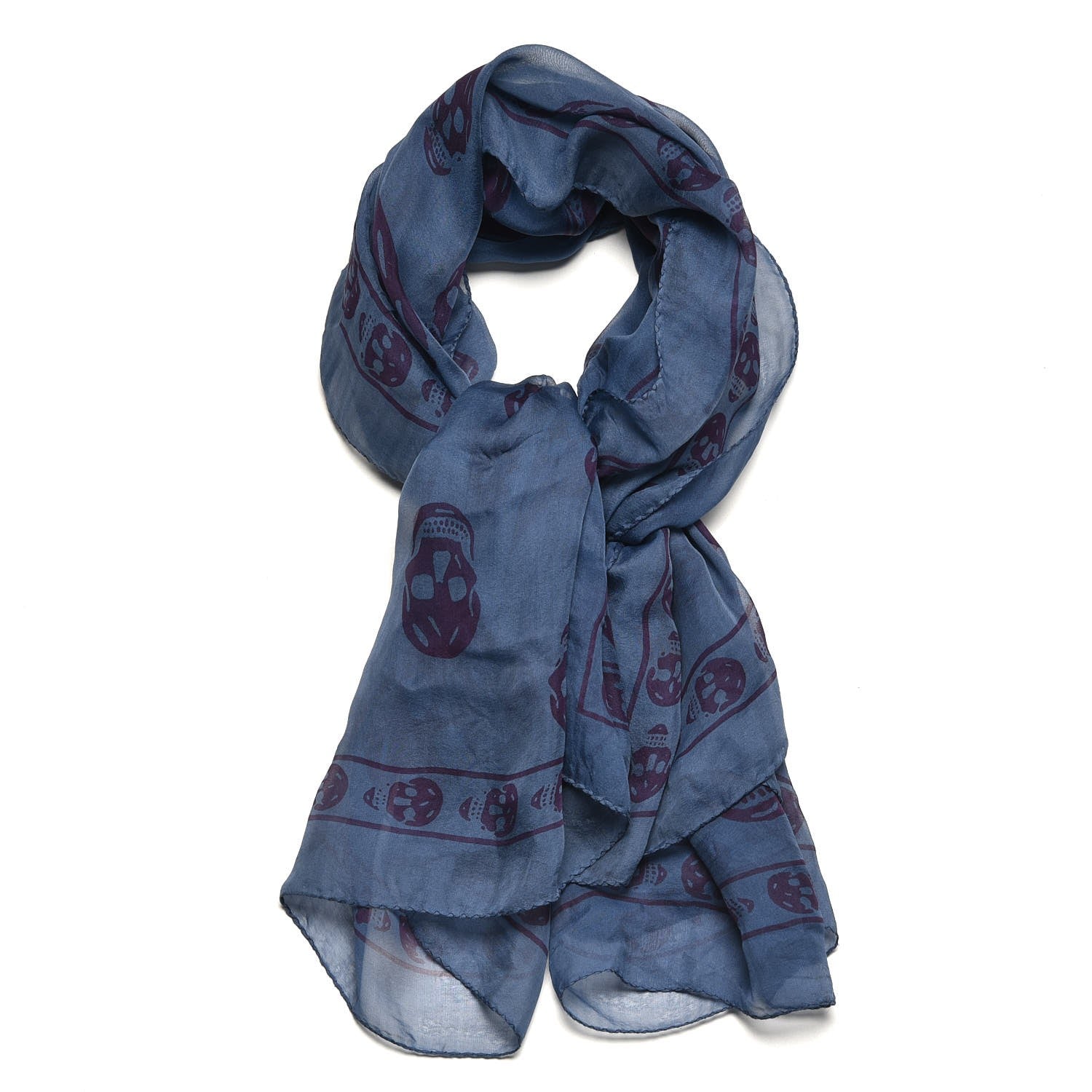 Alexander McQueen Silk Chiffon Skull Scarf Blue 1 of 5